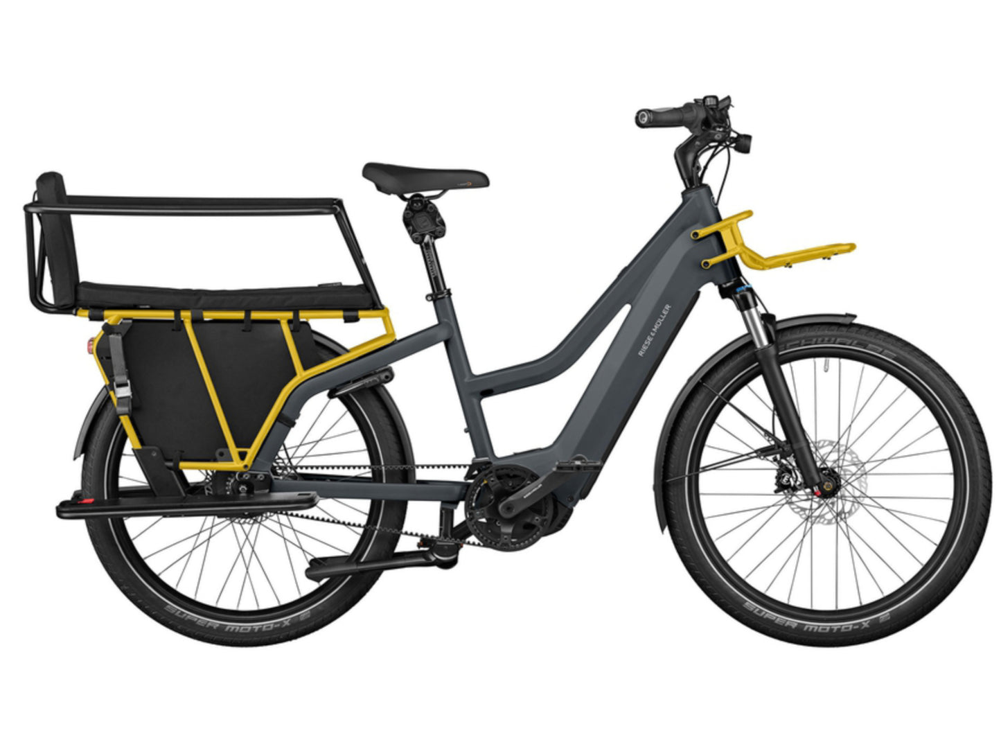 Riese and Muller Multicharger Mixte GT Vario HS emtb hardtail grey curry side profile passenger safety kit