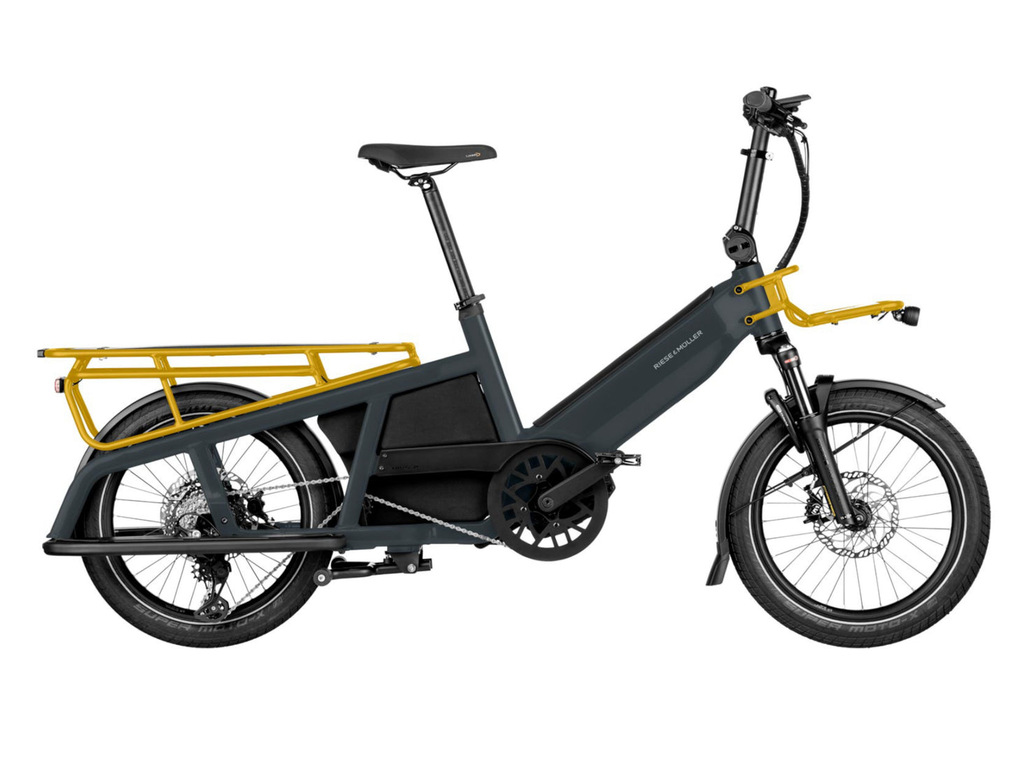 Riese & Muller Multitinker Touring eMtb hardtail grey curry side profile on Fly Rides