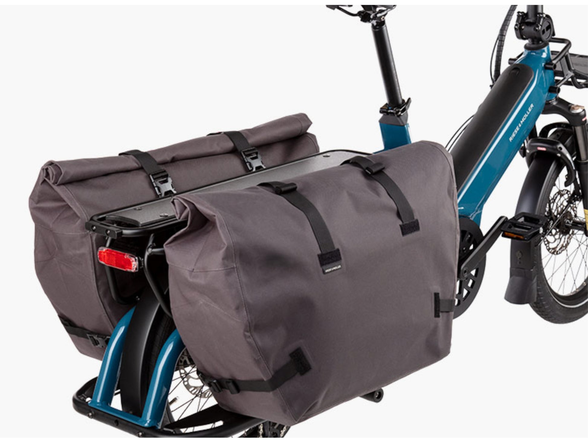 Riese & Muller Multitinker Vario eMtb hardtail close up cargo bags.