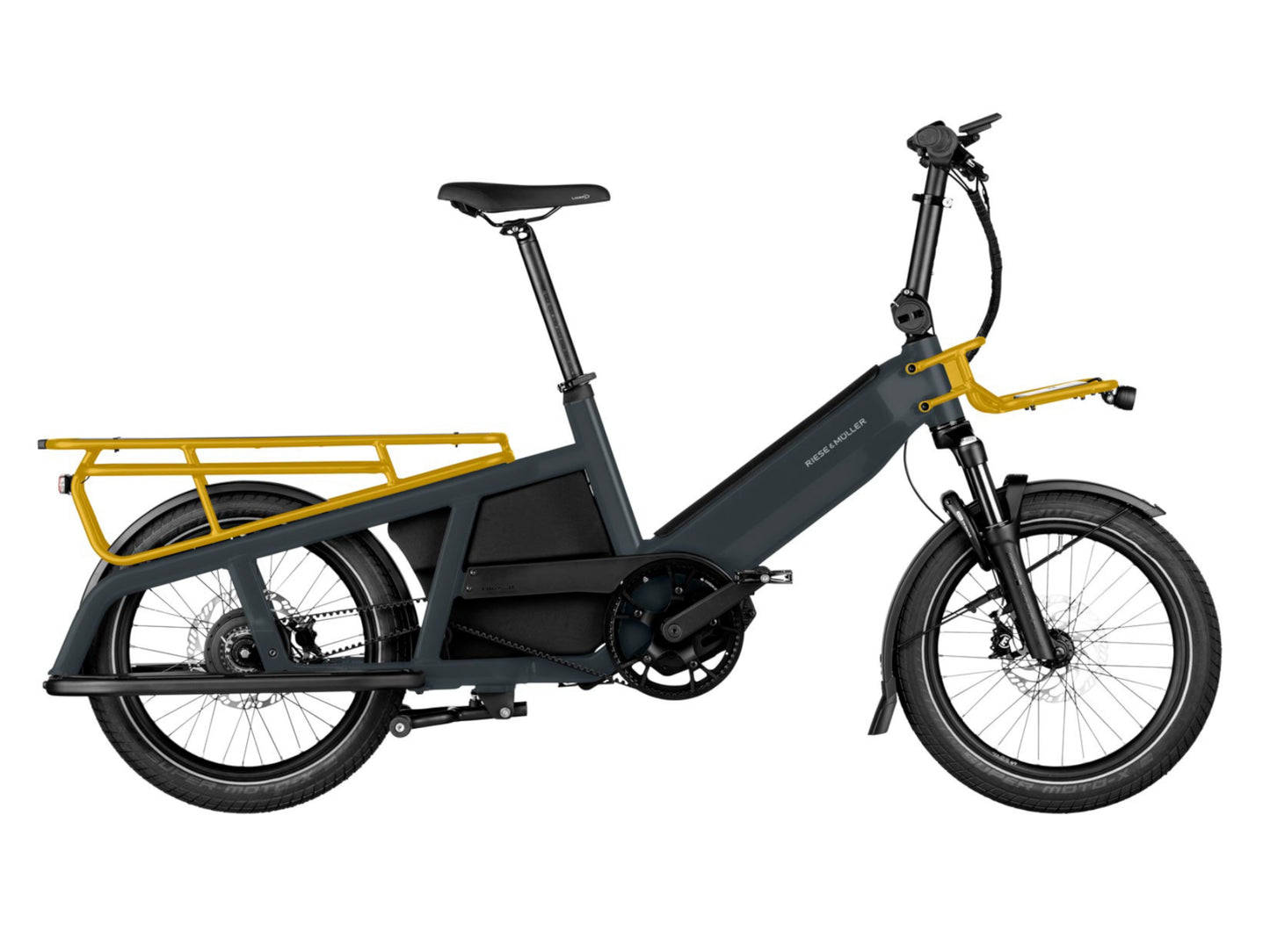 Riese & Muller Multitinker Vario eMtb hardtail grey curry side profile on Fly Rides