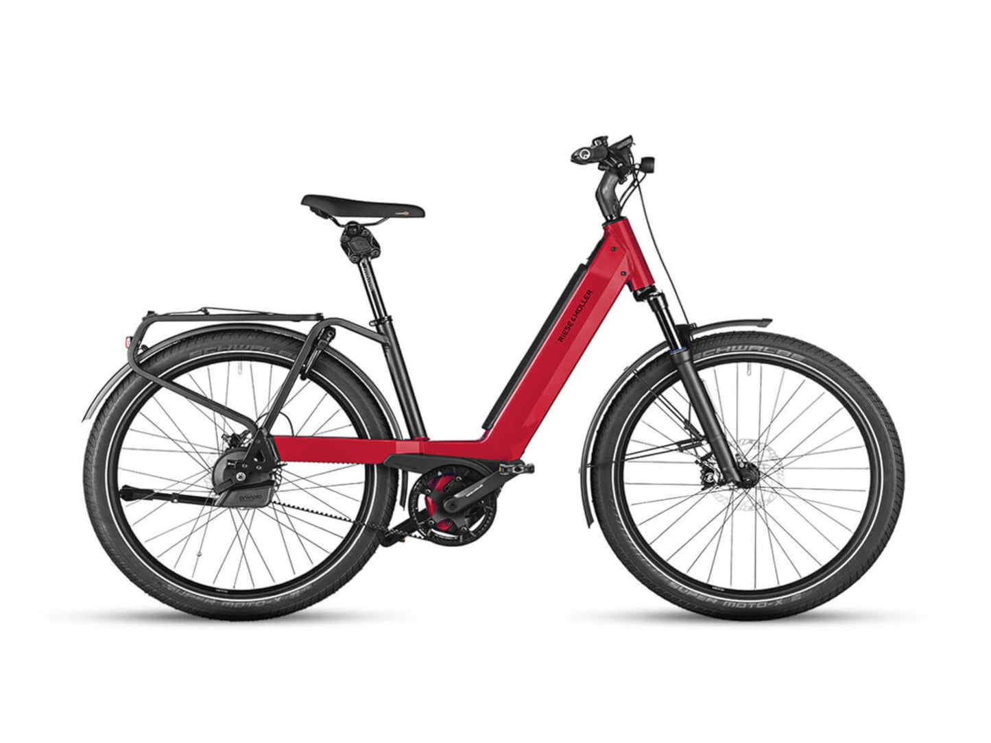 Riese and Muller Nevo GT Automatic emtb hardtail dynamic red side profile on Fly Rides