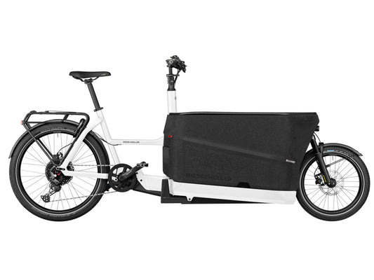 Riese & Muller Packster 70 Touring cargo eMTB hardtail white side profile on Fly Rides