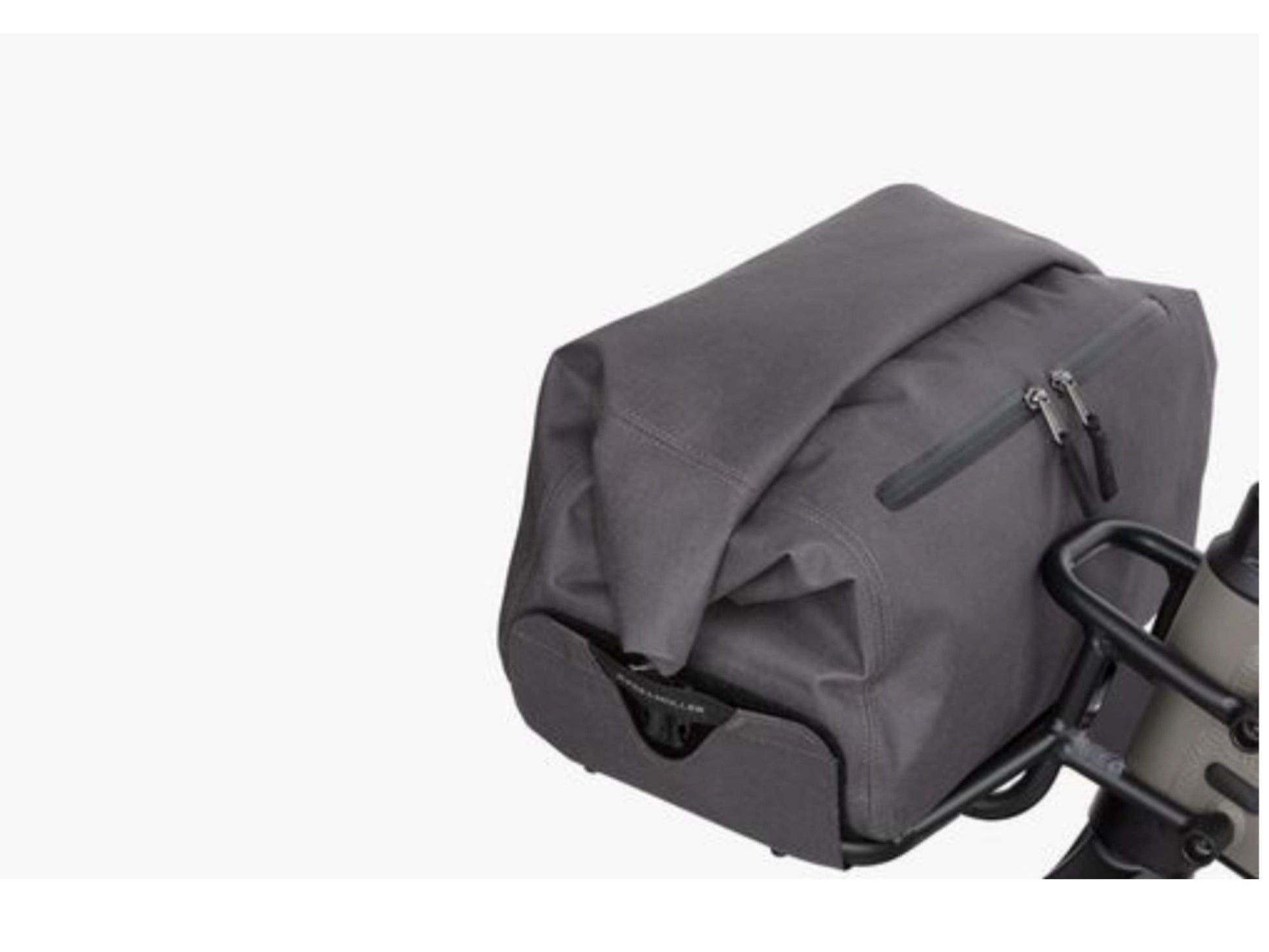 Riese and Muller Superdelite Mountain Touring emtb full suspension close up front rack with bag.