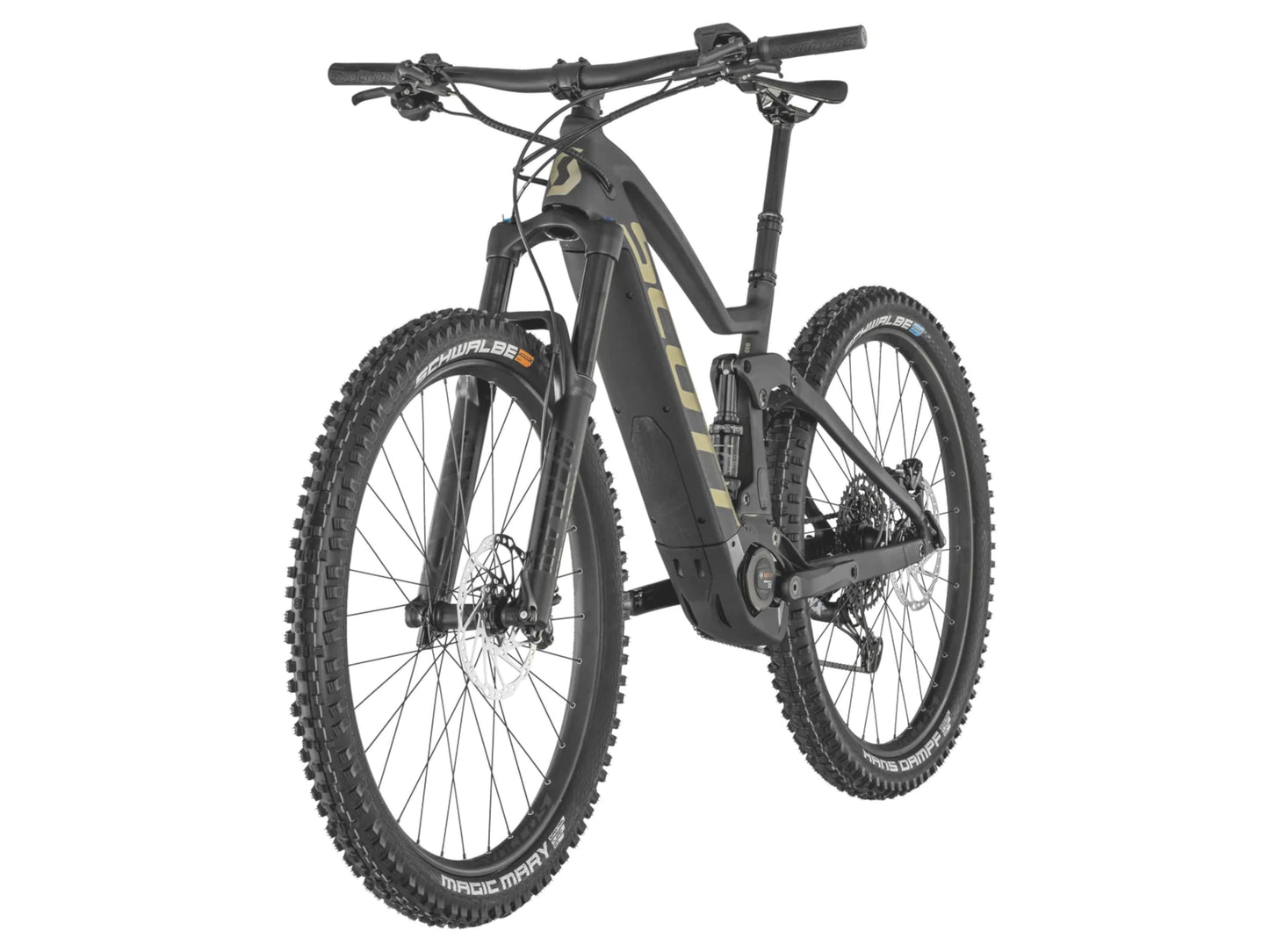 Scott Genius eRide 910 eMTB full suspension matte black left front side profile on Fly Rides