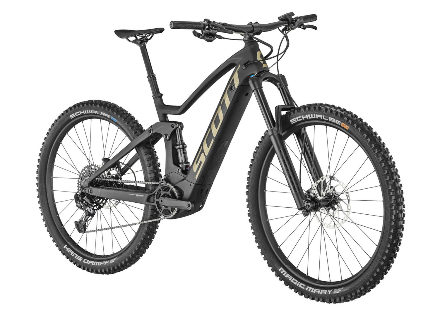 Scott Genius eRide 910 eMTB full suspension matte black right front side profile on Fly Rides