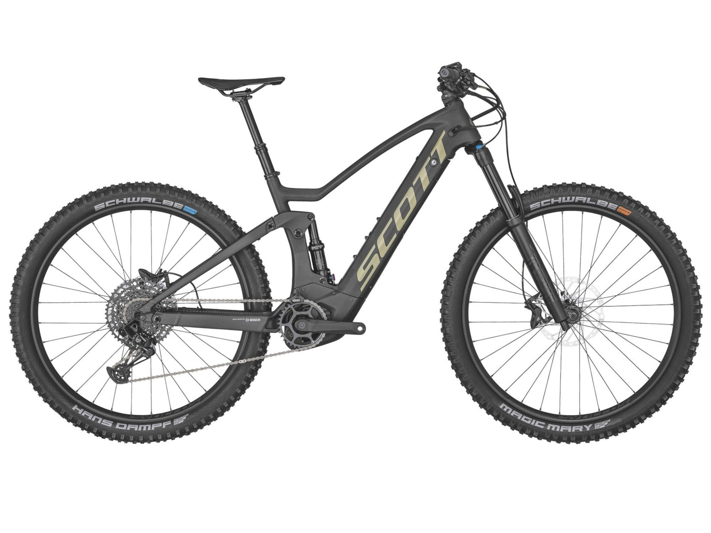 Scott Genius eRide 910 eMTB full suspension matte black side profile on Fly Rides