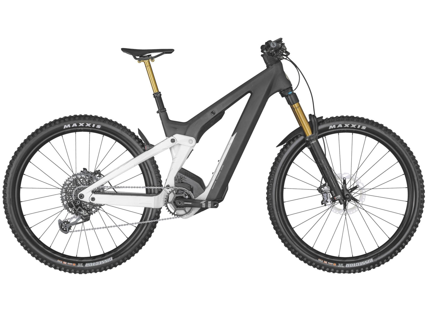 Scott Patron eRide 900 Tuned eMTB full suspension black white side profile on Fly Rides