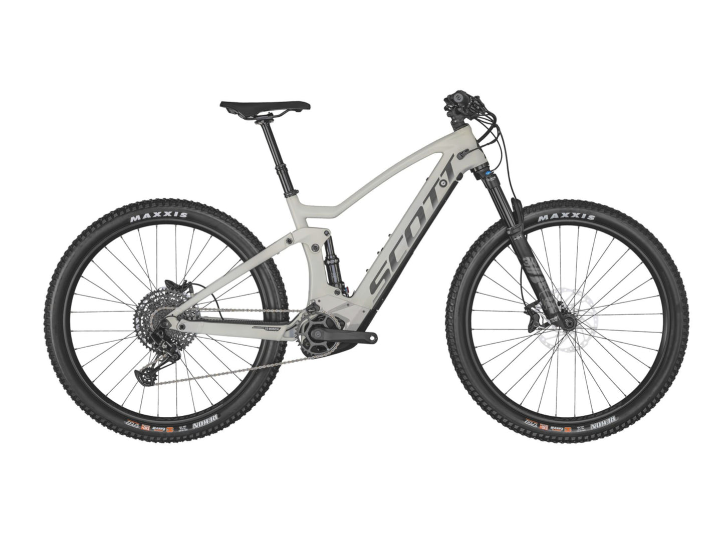 Scott Strike eRide 910 eMtb full suspension gray matte black side profile on Fly Rides