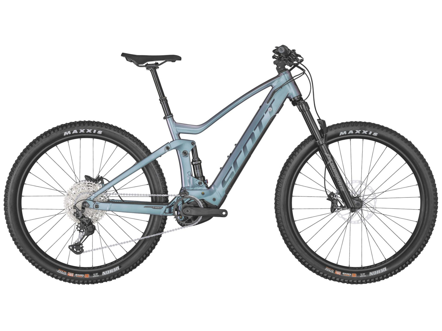 Scott Strike eRide 920 eMtb full suspension Blue iridescent side profile on Fly Rides