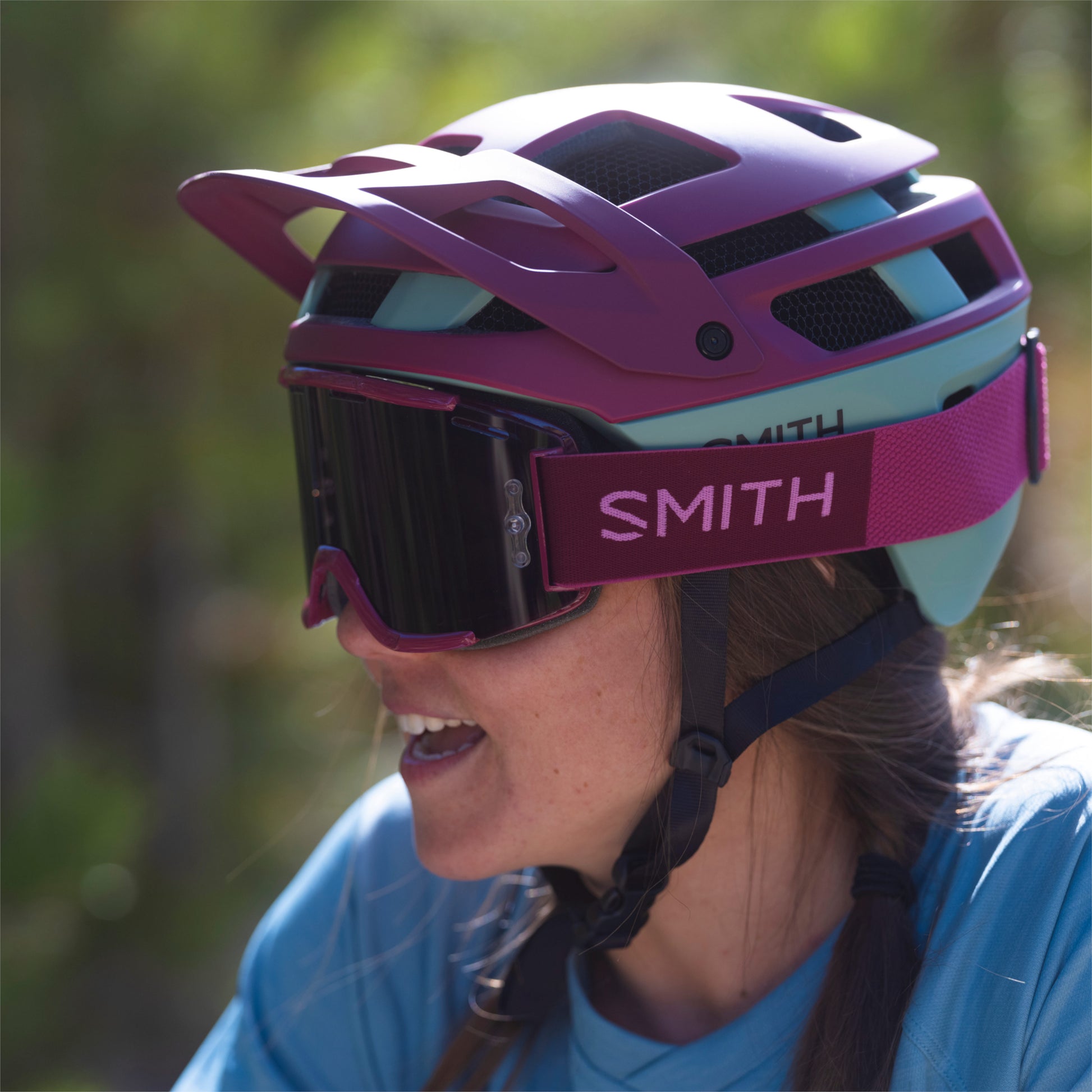 Smith Optics Forefront MIPS MTB Trail Helmet woman wearing helmet with goggles