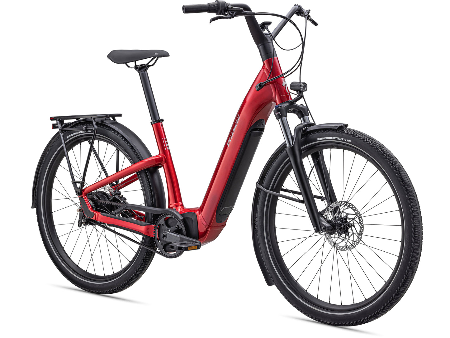 Specialized Turbo Como 3.0 IGH eMTB hard tail red tint right front profile on Fly Rides.