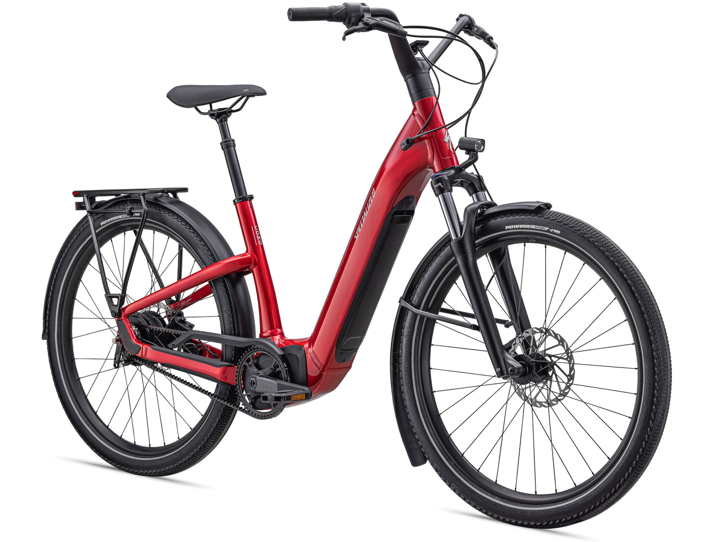 Specialized Turbo Como 4.0 IGH eMTB hard tail red silver right front profile on Fly Rides