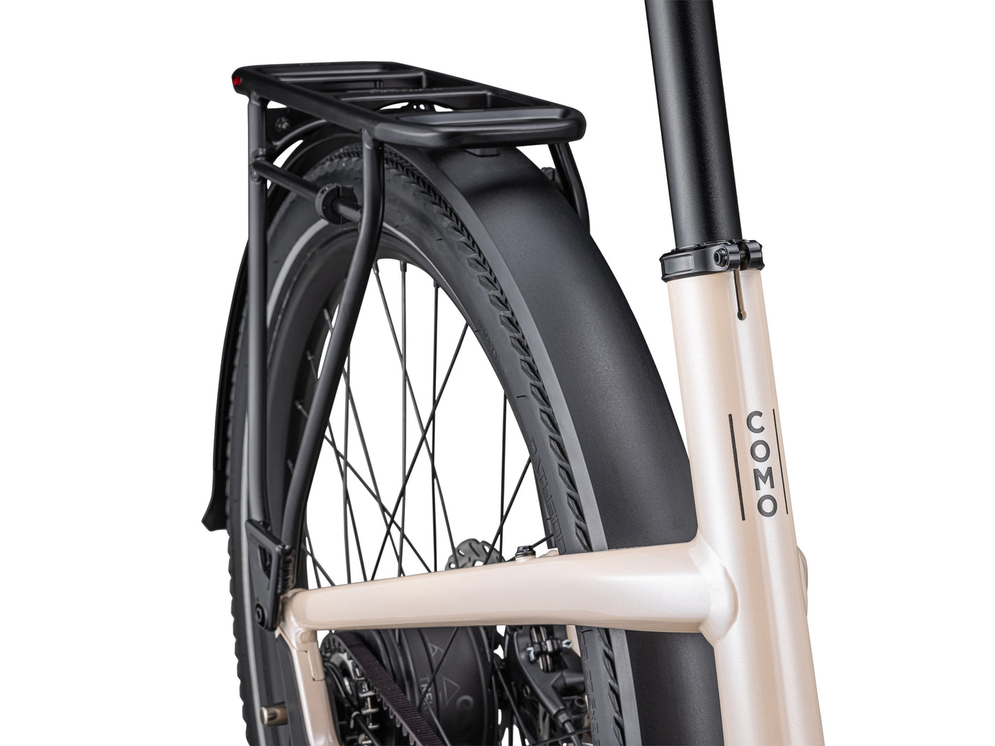 Specialized Turbo Como 4.0 IGH eMTB hard tail sand black close up rear carrier wheel