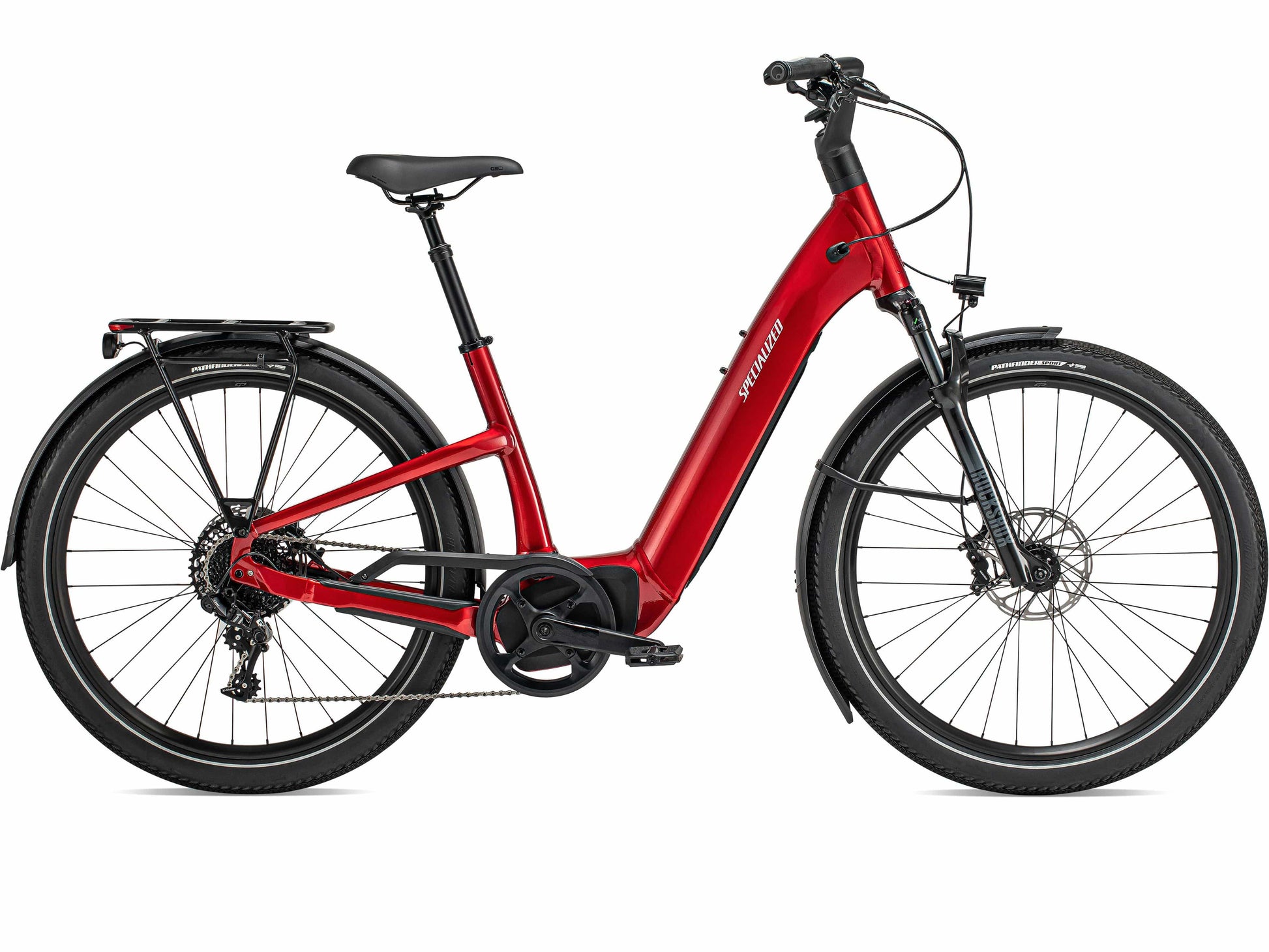Specialized Turbo Como 5.0 Low Entry Red Tint Silver Reflective side profile white background on Fly Rides