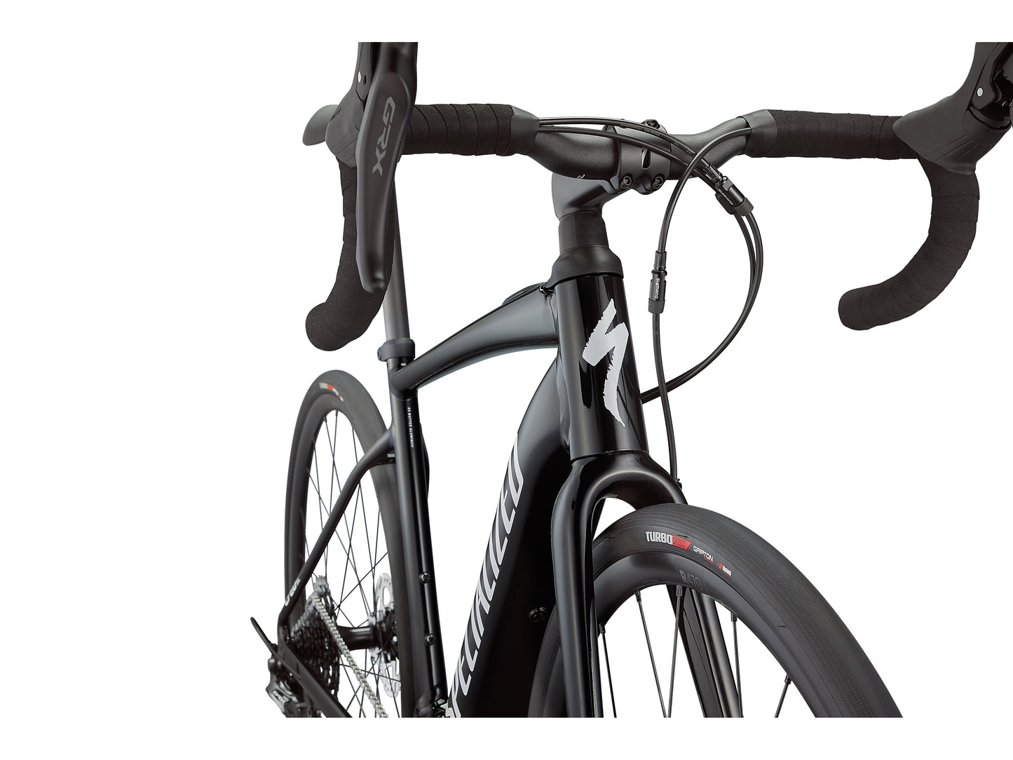 Specialized Turbo Creo SL Comp E5 eMTB Tarmac Black White Silver close up handlebars stem