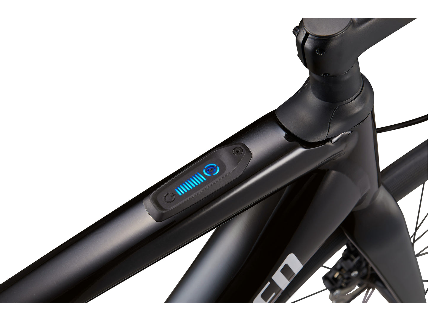 Specialized Turbo Creo SL Comp E5 eMTB Tarmac Black White Silver close up top tube display