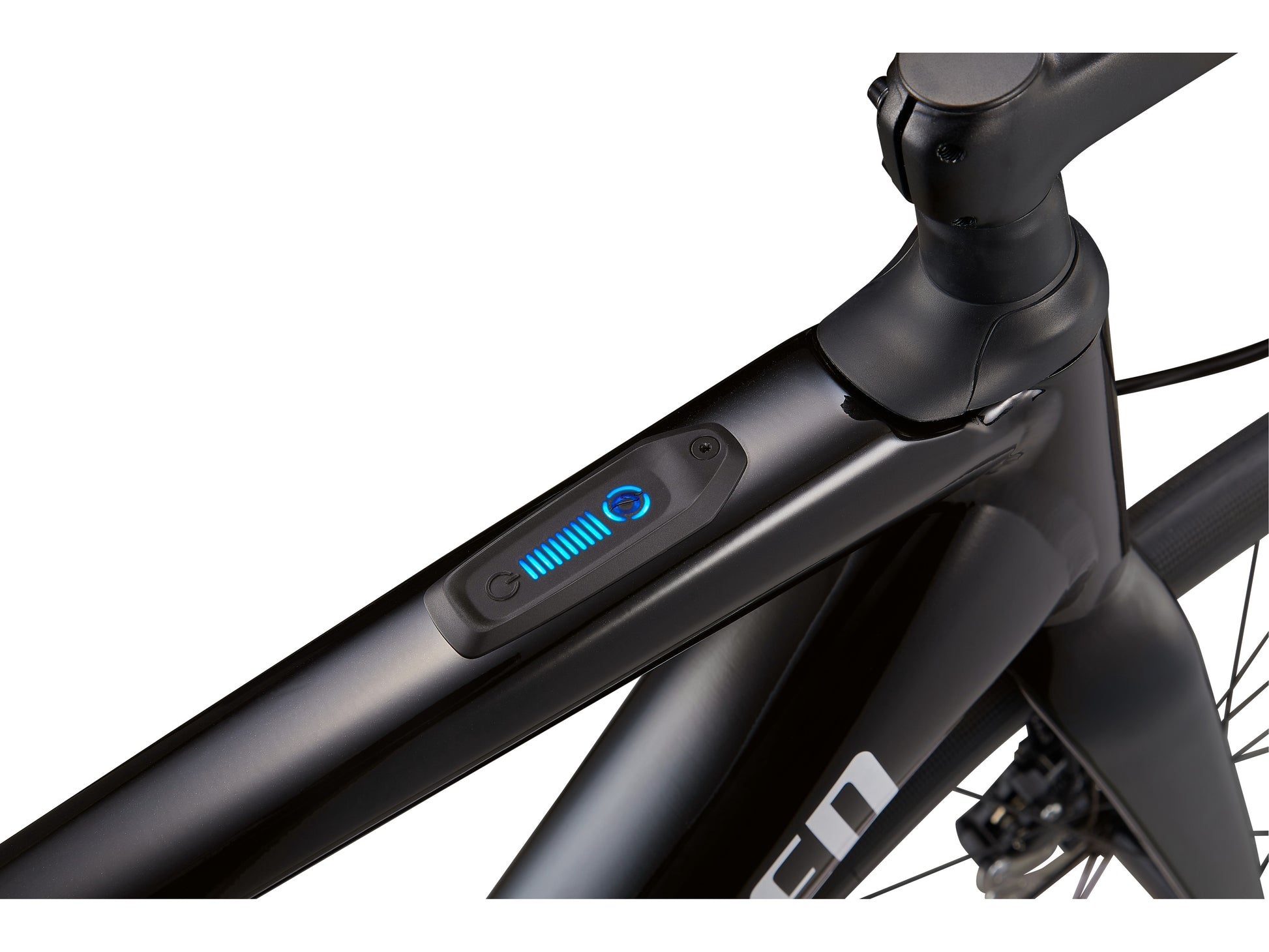 Specialized Turbo Creo SL Comp E5 eMTB Tarmac Black White Silver close up top tube display