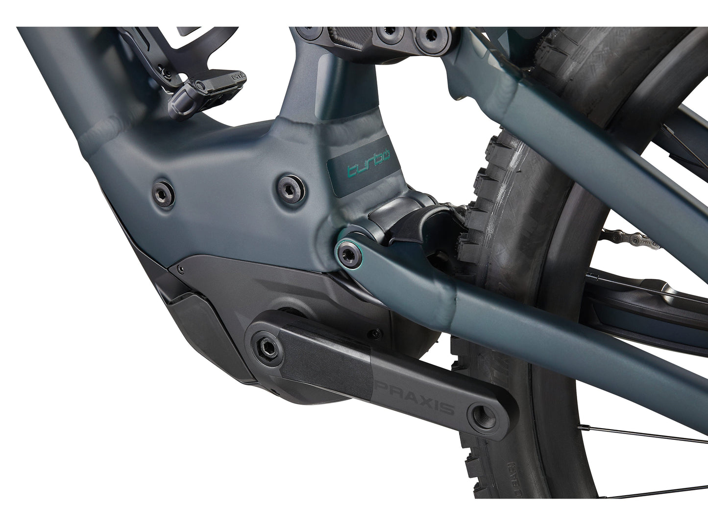 Specialized Turbo Kenevo Comp emtb full suspension forest green close up motor on Fly Rides