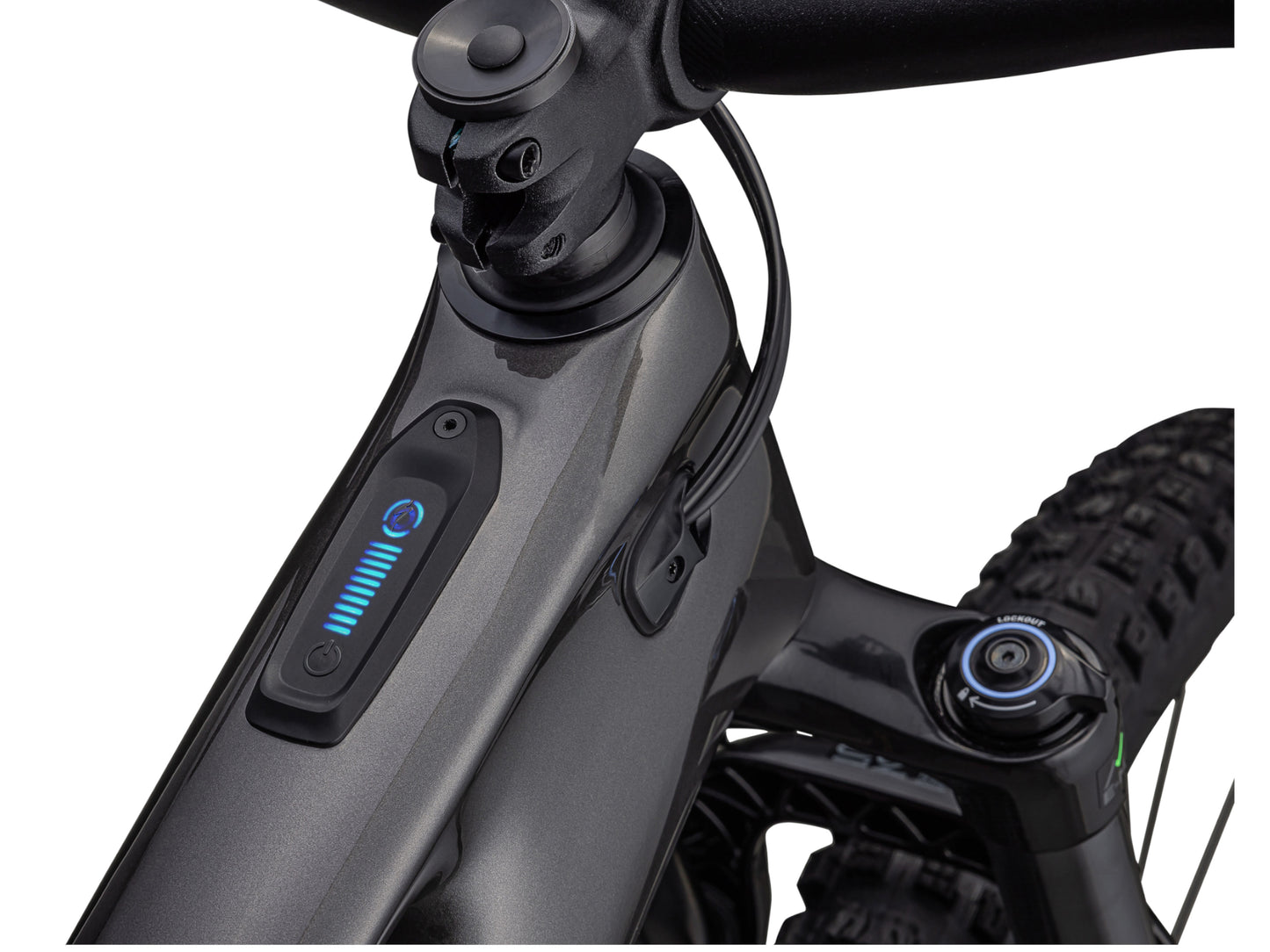 Specialized Turbo Levo Carbon eMtb full suspension closeup LED Ride Mode display
