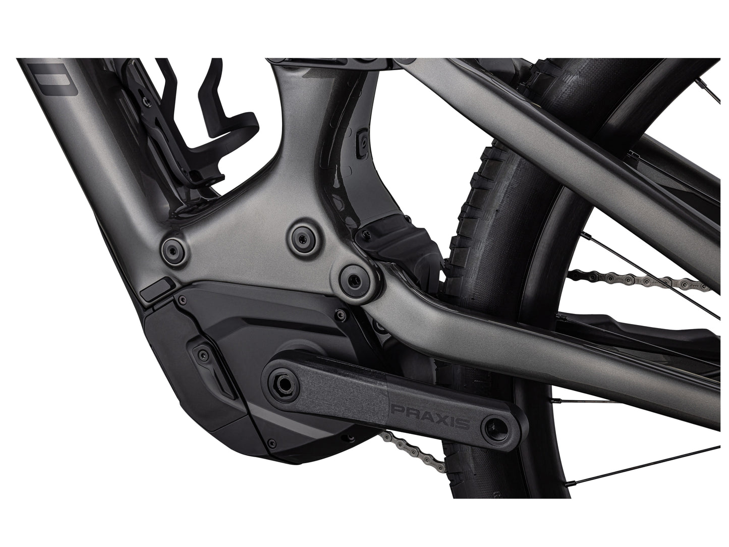 Specialized Turbo Levo Carbon eMtb full suspension closeup Trail Tuned Motor Praxis crankset