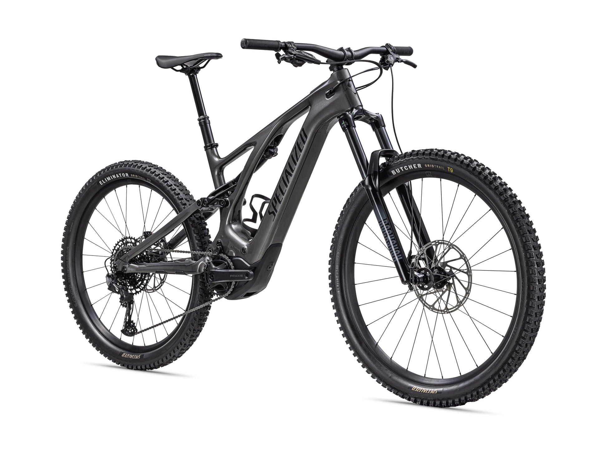 Specialized Turbo Levo Carbon eMtb full suspension smoke black front right side profile on Fly Rides