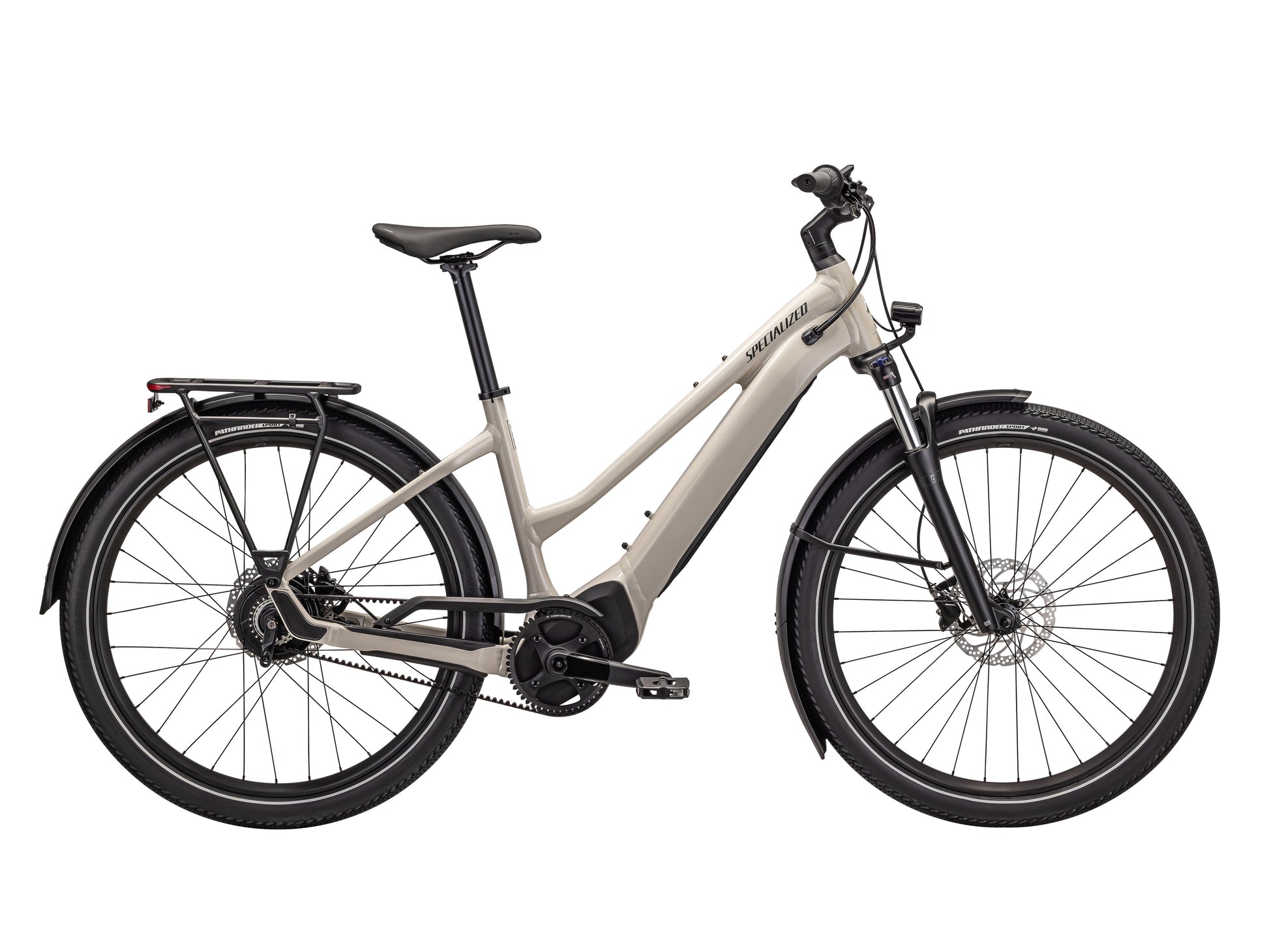 Specialized Turbo Vado 3.0 IGH Step-Through eMTB hardtail White mountains black reflective side view on Fly Rides