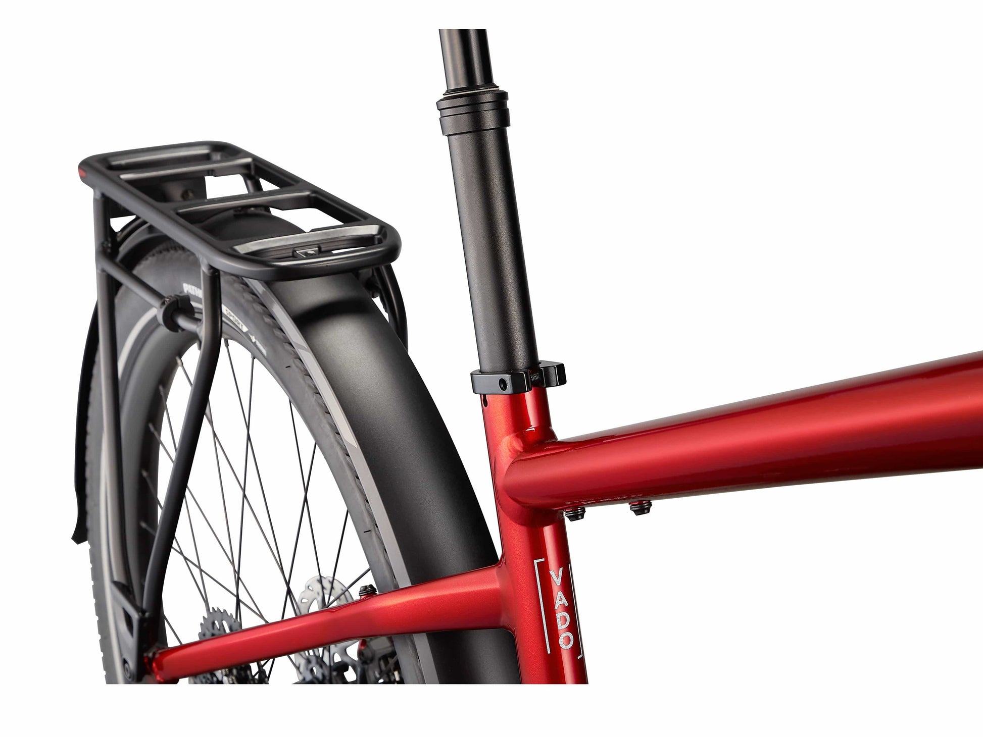 Specialized Turbo Vado 4.0 emtb hardtail red silver close up seat post frame