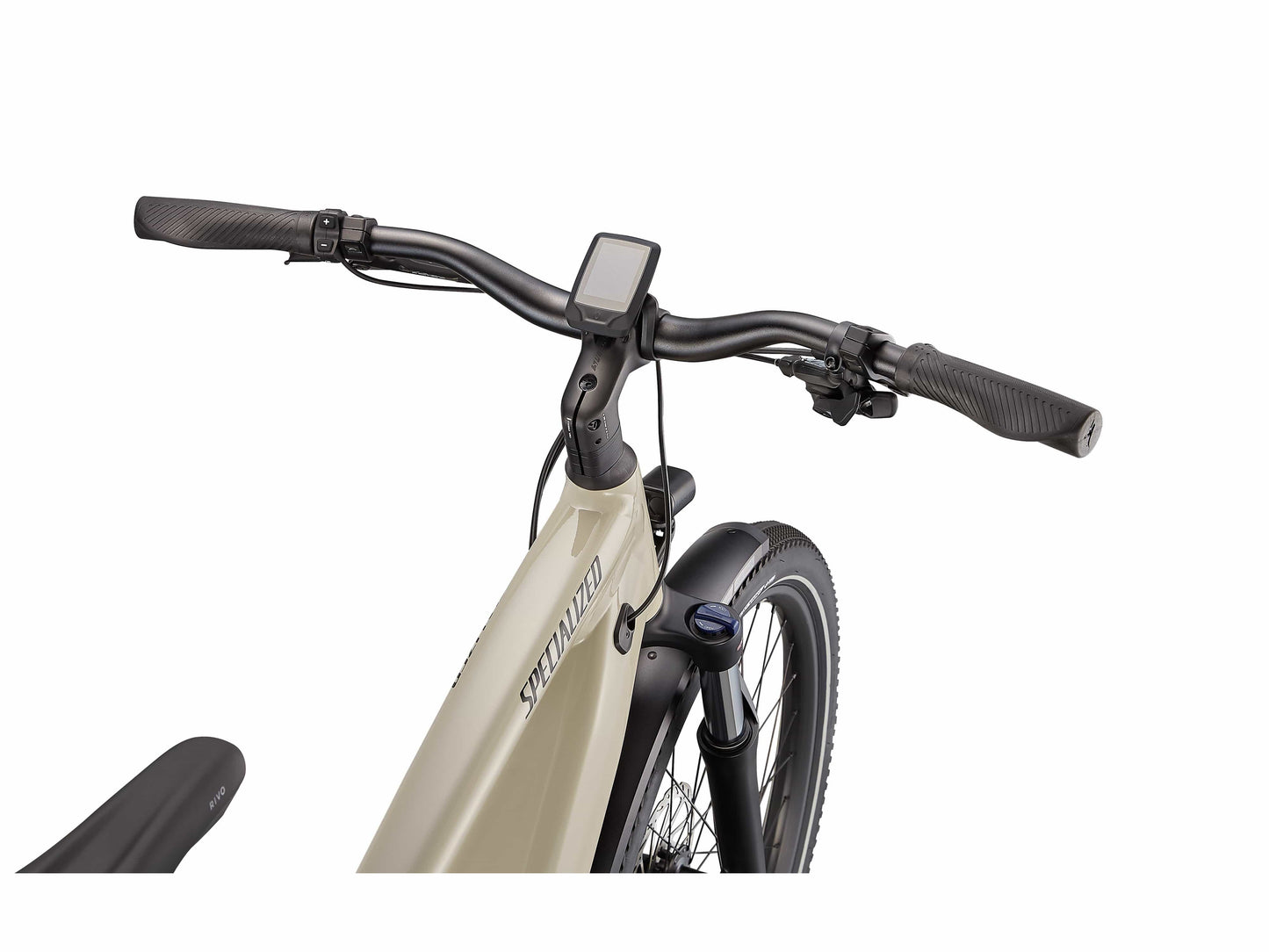 Specialized Turbo Vado 4.0 emtb hardtail white mountain close up cockpit