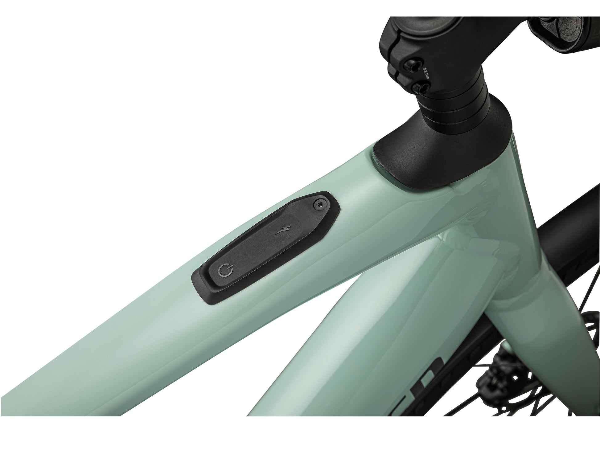 Specialized Turbo Vado SL 4.0 EQ eMTB White Sage Black Reflective close up top tube display