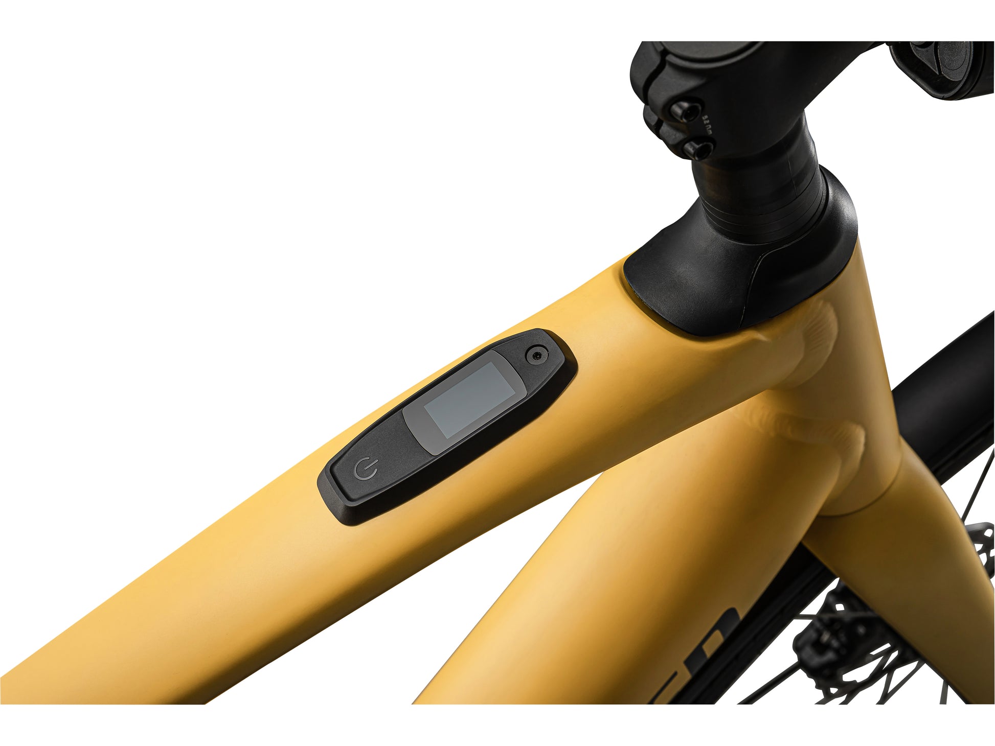 Specialized Turbo Vado SL 5.0 EQ eMTB Brassy Yellow Black Reflective close up top tube display