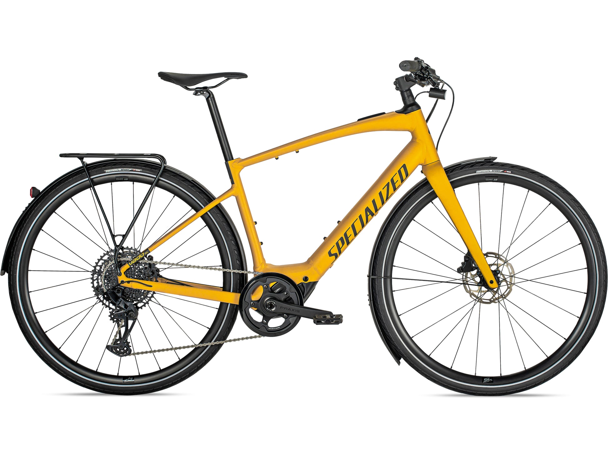 Specialized Turbo Vado SL 5.0 EQ eMTB Brassy Yellow Black Reflective side profile on Fly Rides