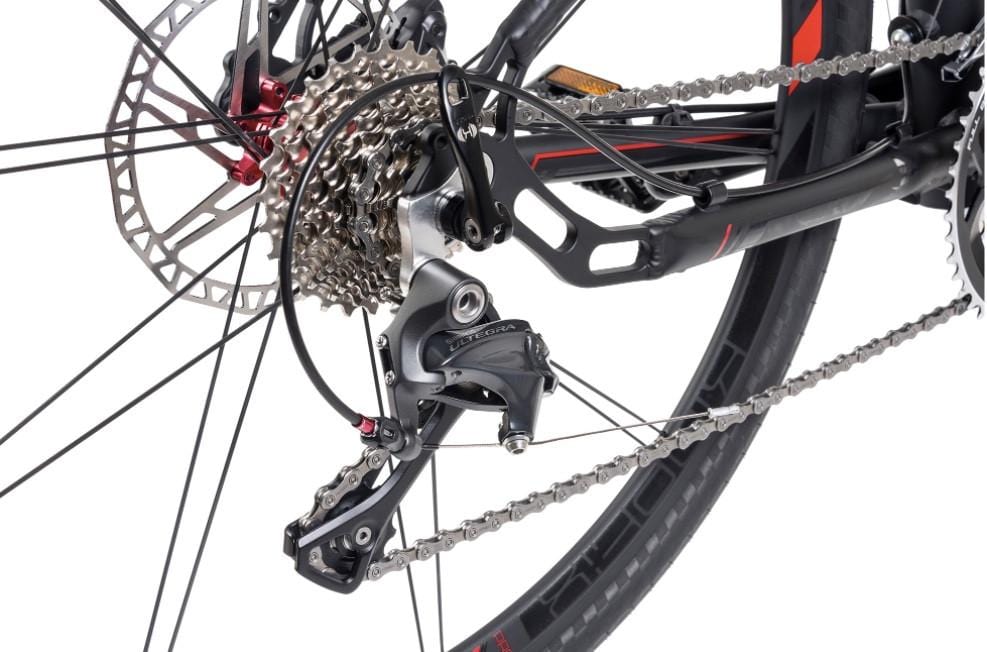 Tern Eclipse X22 folding bike satin black close up rear derailleur on Fly Rides