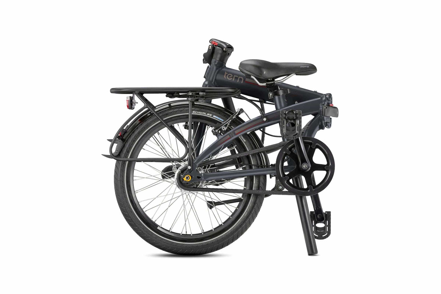 Tern Link D7i folding bike matte shale folded on Fly Rides