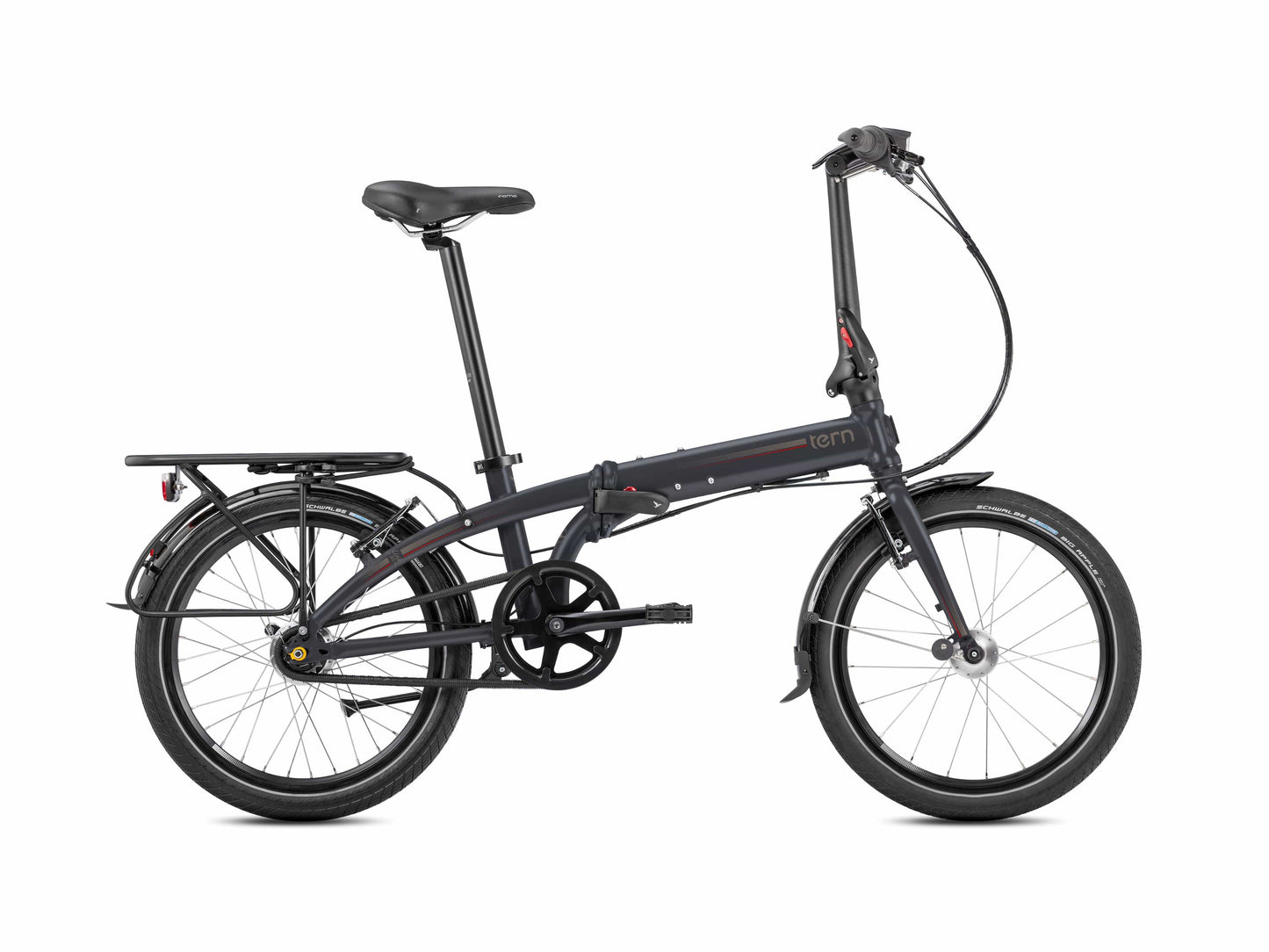 Tern Link D7i folding bike matte shale side view on Fly Rides