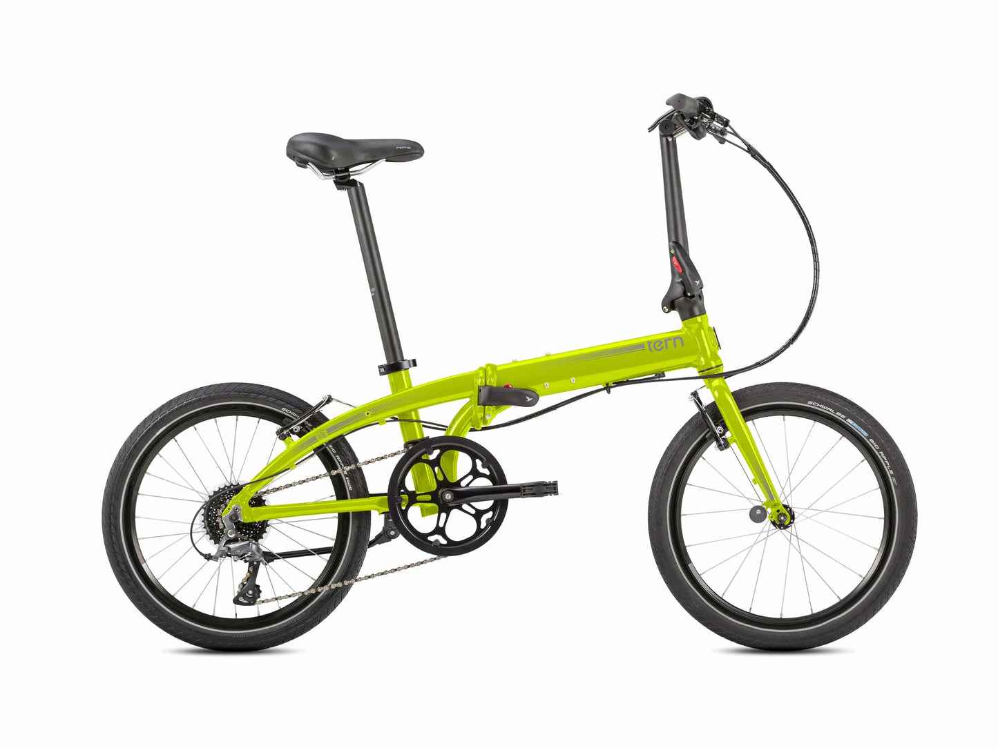 Tern Link D8 folding bike yellow side view on Fly Rides
