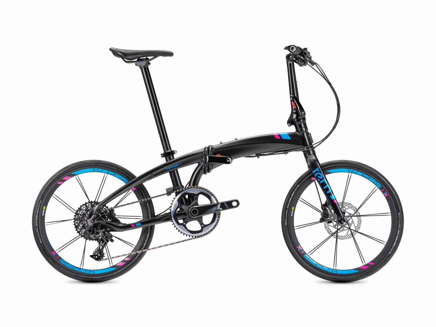 Tern Verge X11 folding bike black magenta side view on Fly Rides