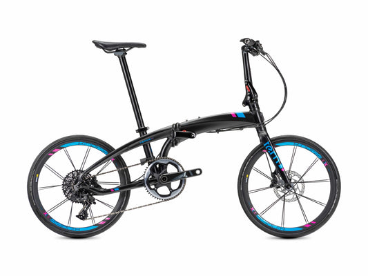 Tern Verge X11 folding bike black magenta side view on Fly Rides