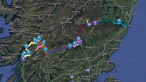 Itinerary Map of Fly Rides Scotland trip