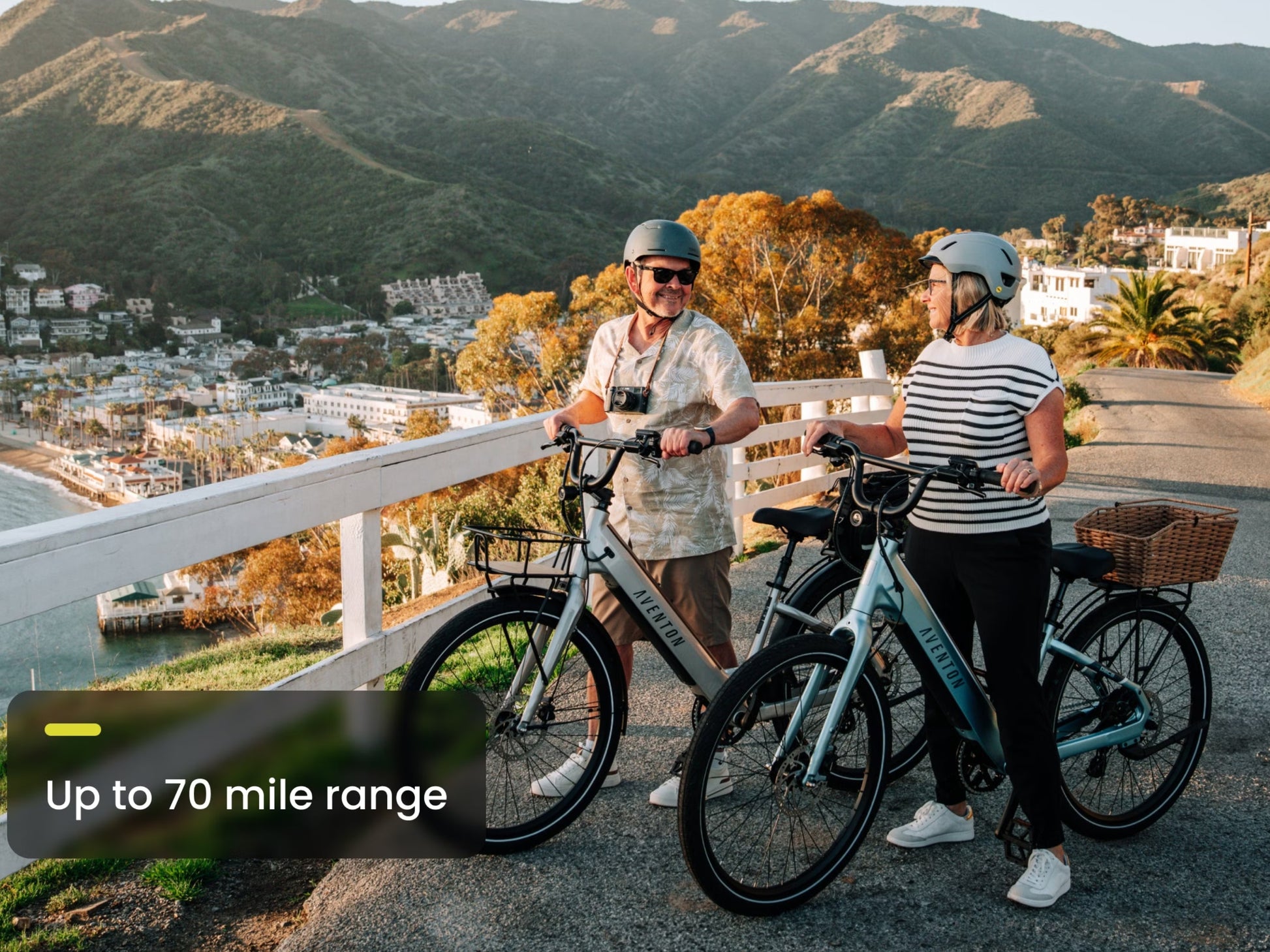 Aventon Pace 4 Step Through High speed eBike Road / commuter Couple on a ride overlooking the beach
