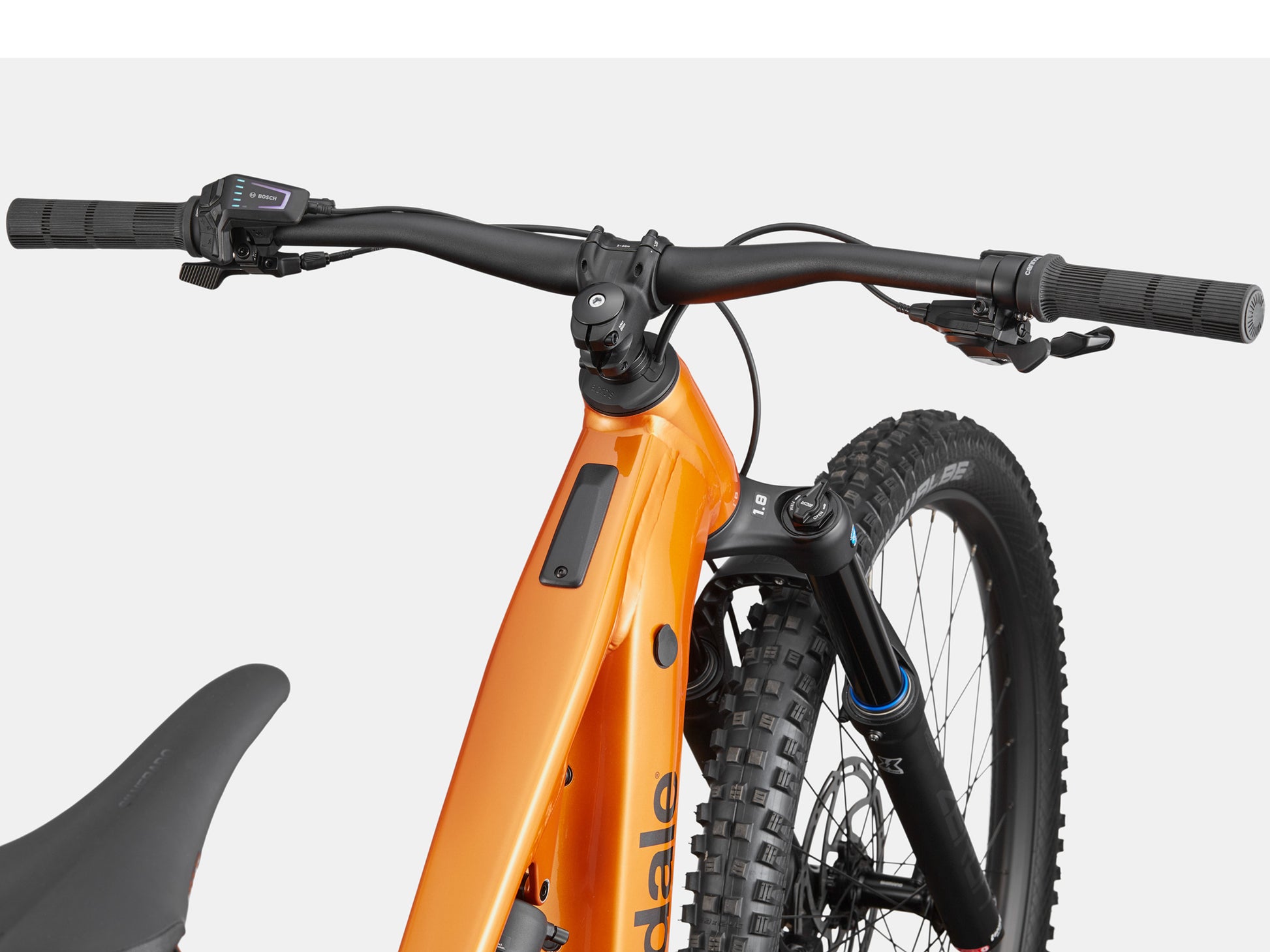 Cannondale Moterra 4 Full suspension eMTB Tiger's eye Cockpit closeup