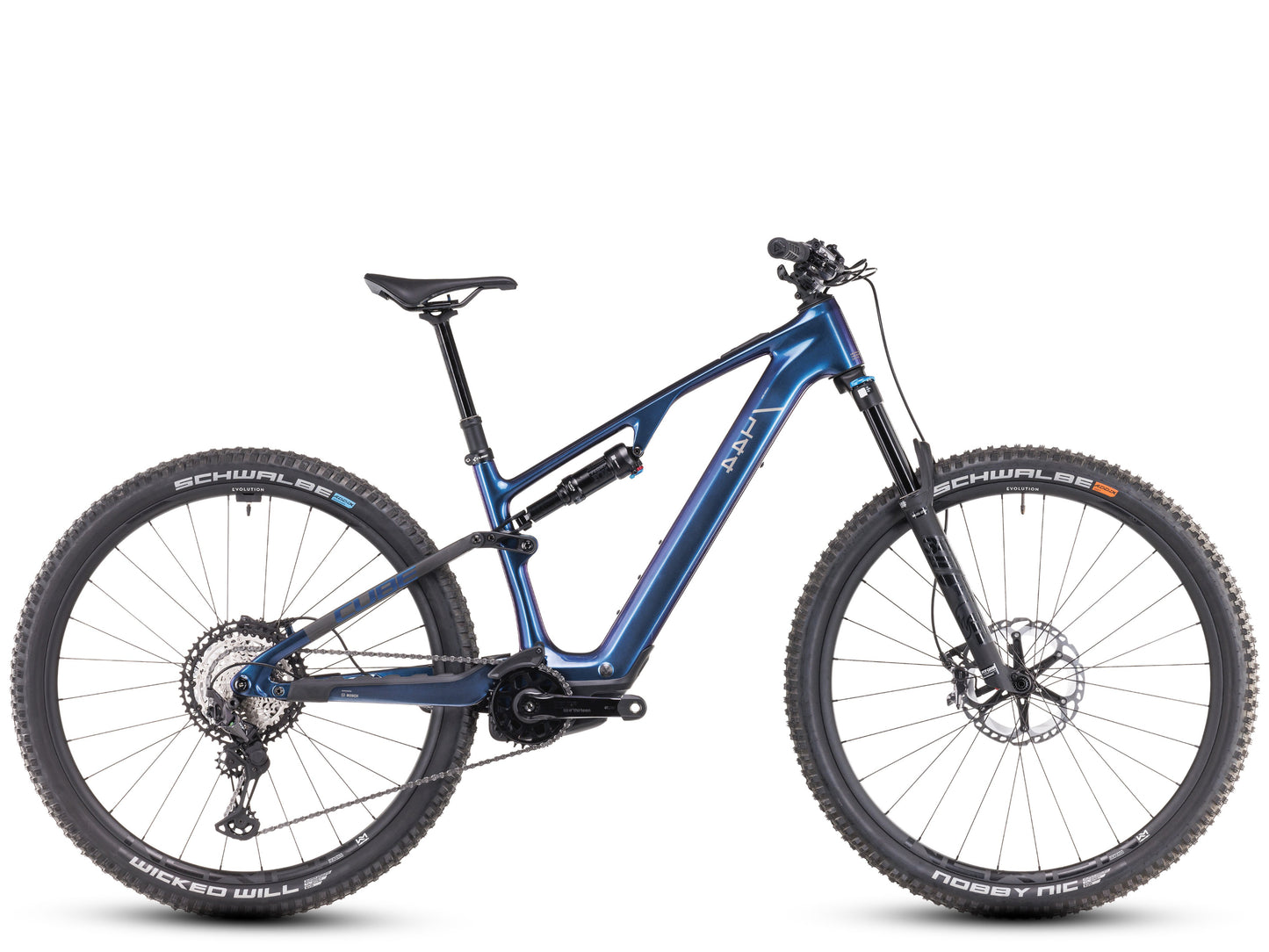 Cube AMS Hybrid ONE44 C:68X SLX 400X 29 Lightweight Full suspension eMTB Deepcobalt 'n' black Side profile