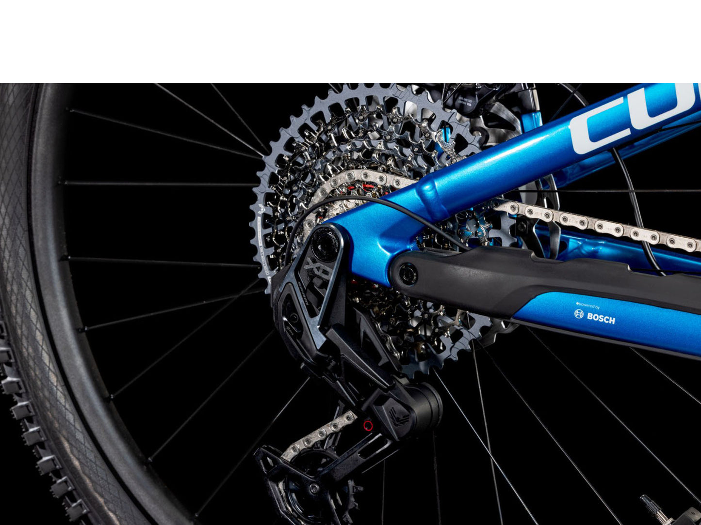 Cube Stereo Hybrid One44 HPC AT 800 Actionteam closeup of rear derailleur and cassette