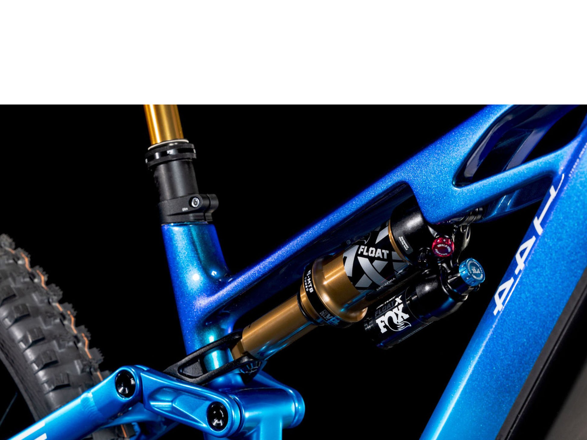 Cube Stereo Hybrid One44 HPC AT 800 Actionteam closeup of rear shock