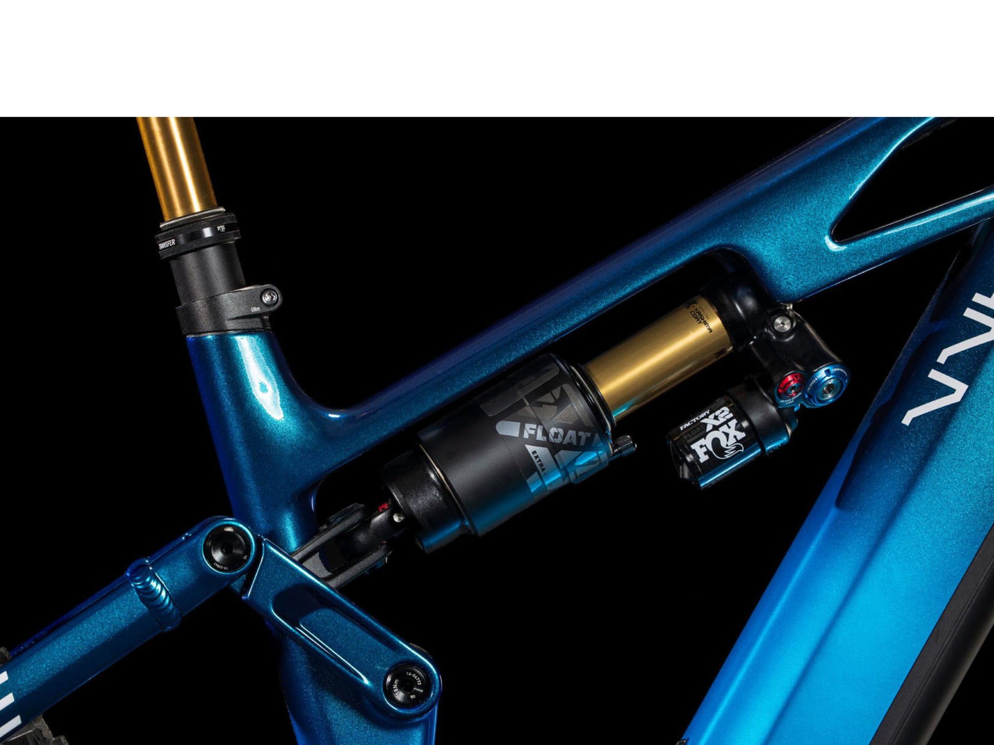 Cube Stereo Hybrid One77 AT Full Suspension eMTB Actionteam Rear shock side view closeup