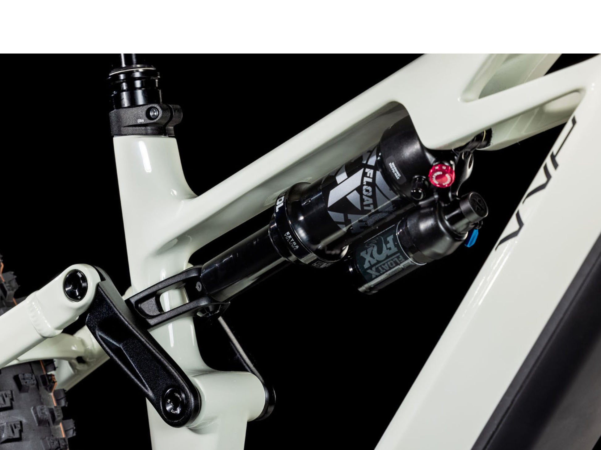 Cube Stereo Hybrid One77 HPC SLX 800 Full suspension eMTB desertstone 'n' black Rear shock closeup