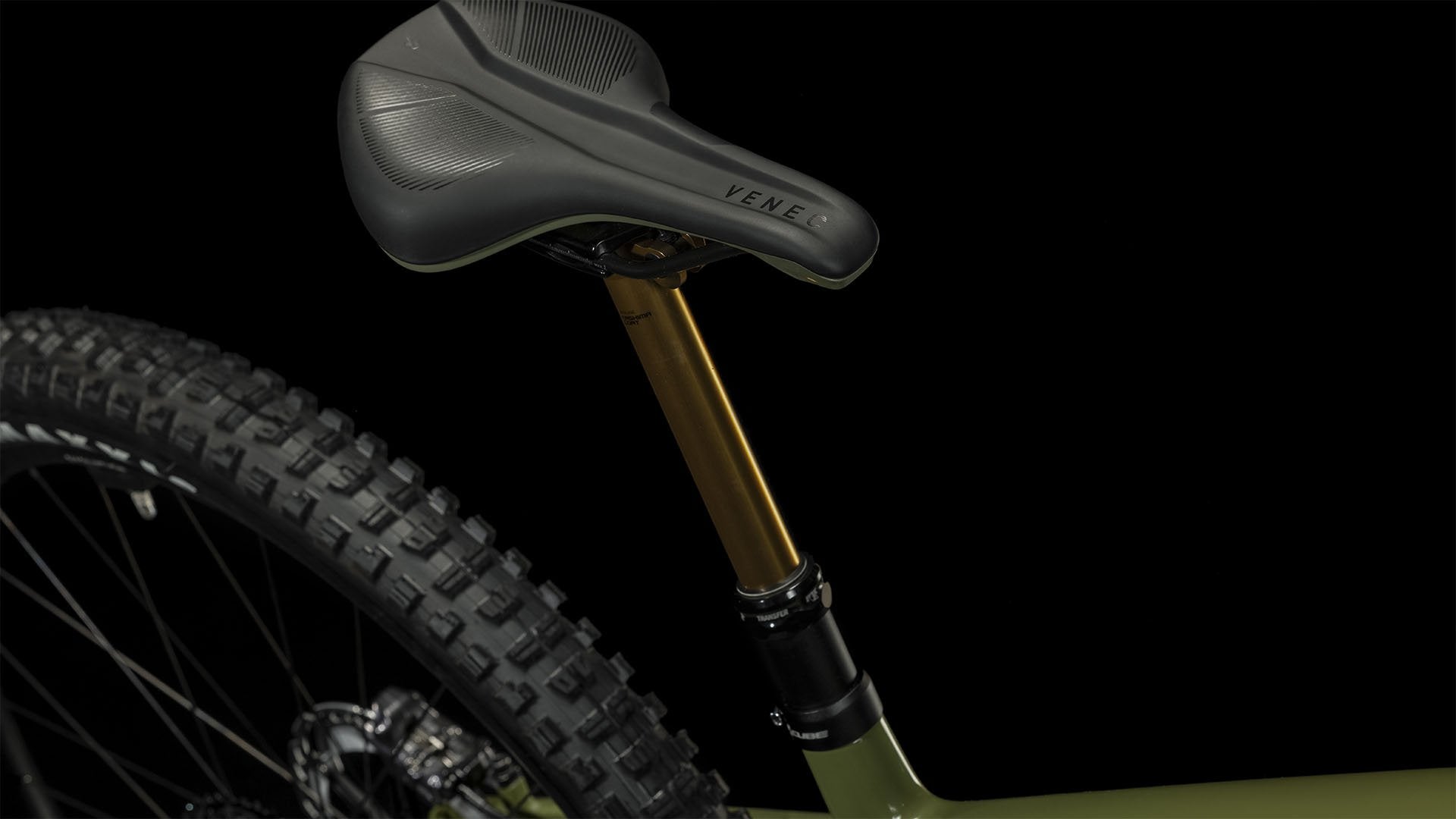 Cube Stereo Hybrid One55 C:68X 750 TM olive 'n' chrome seatpost & saddle
