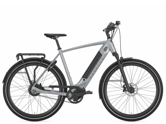 Gazelle Ultimate C380+ High Step industry grey matte side view on Fly Rides
