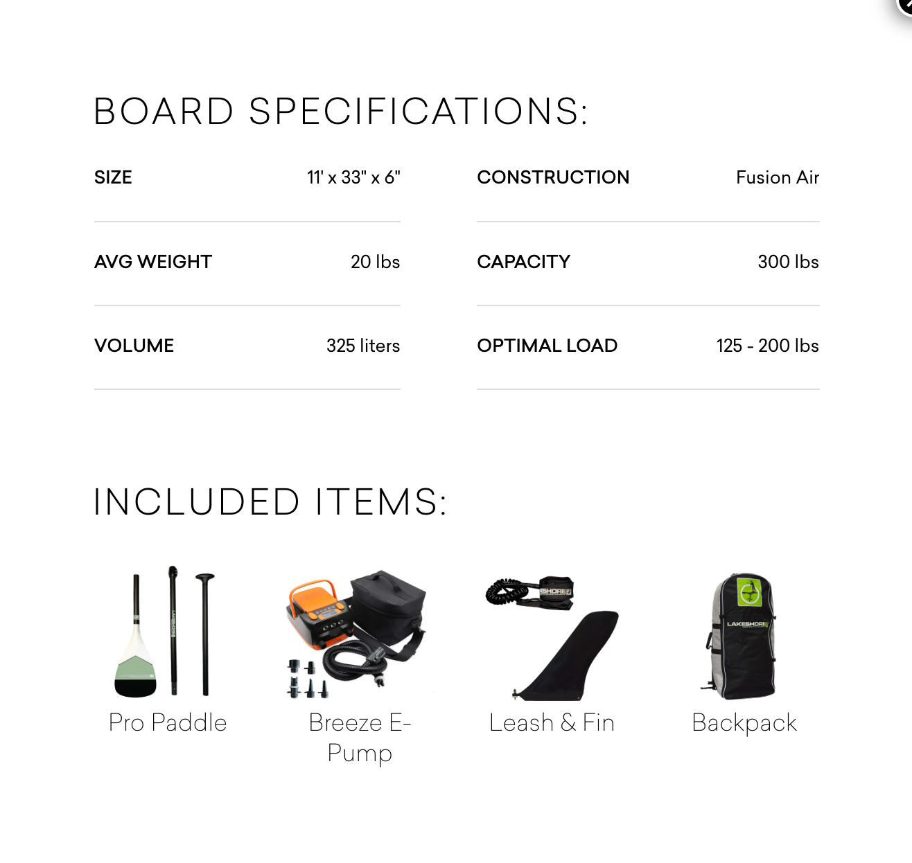 Lakeshore Paddleboards Deuce specs