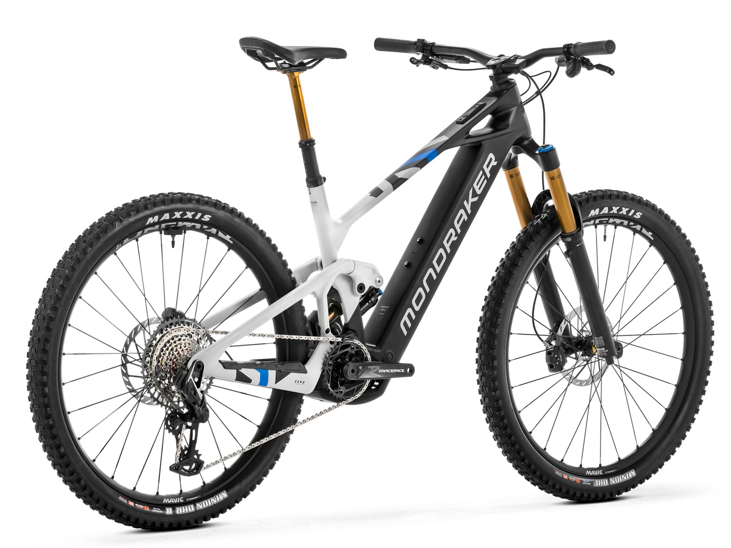 Mondraker Crafty Carbon RR S Enduro eMTB Black / white / blue Rear facing view