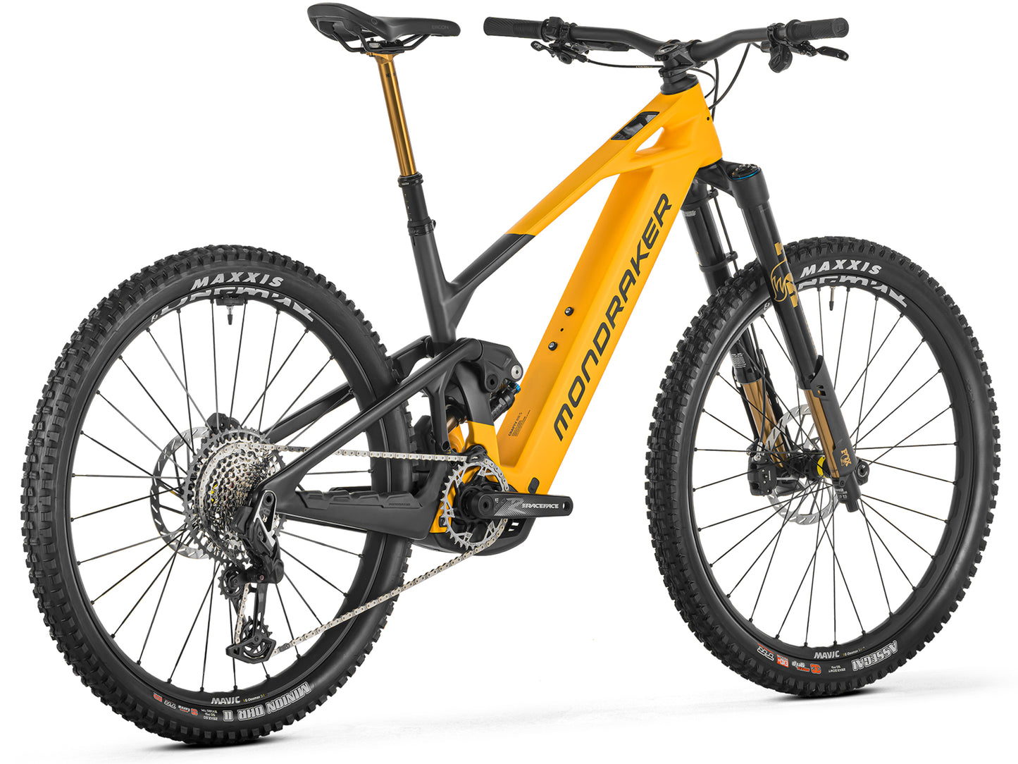 Mondraker Crafty Carbon RR S Full Suspension eMTB Enduro Dense yellow Rear facing view